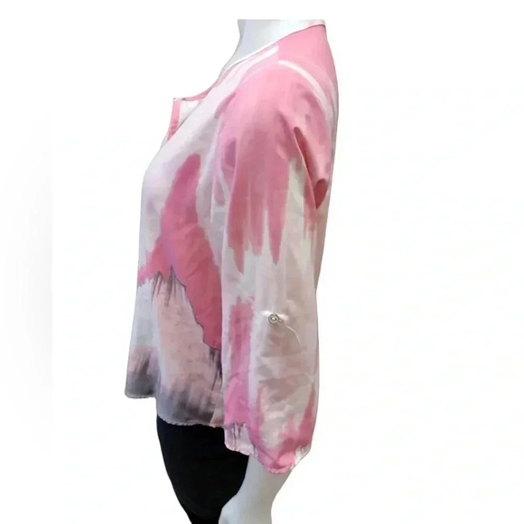 Haggar Clothing Co Petite Pink & White  Blouse Top Size Medium - Picture 3 of 9